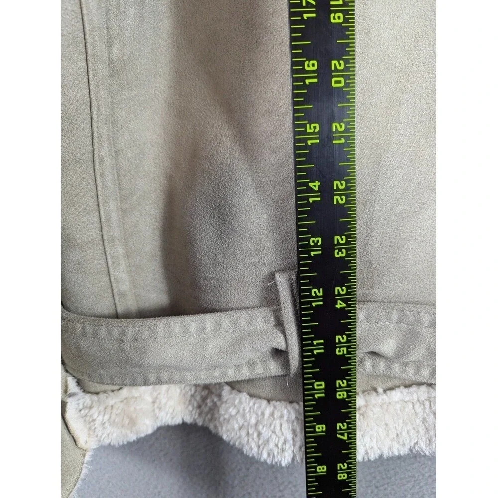 Zara Faux Leather‎ Fleece Coat Womens XL Double Faced Biker Aviator Jacket Boho - Picture 11 of 13